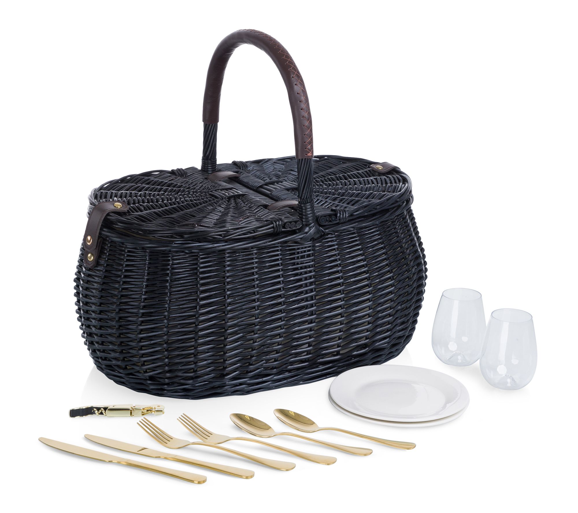 Picnic Time Eve ning Black Picn ic Basket with Service for Two