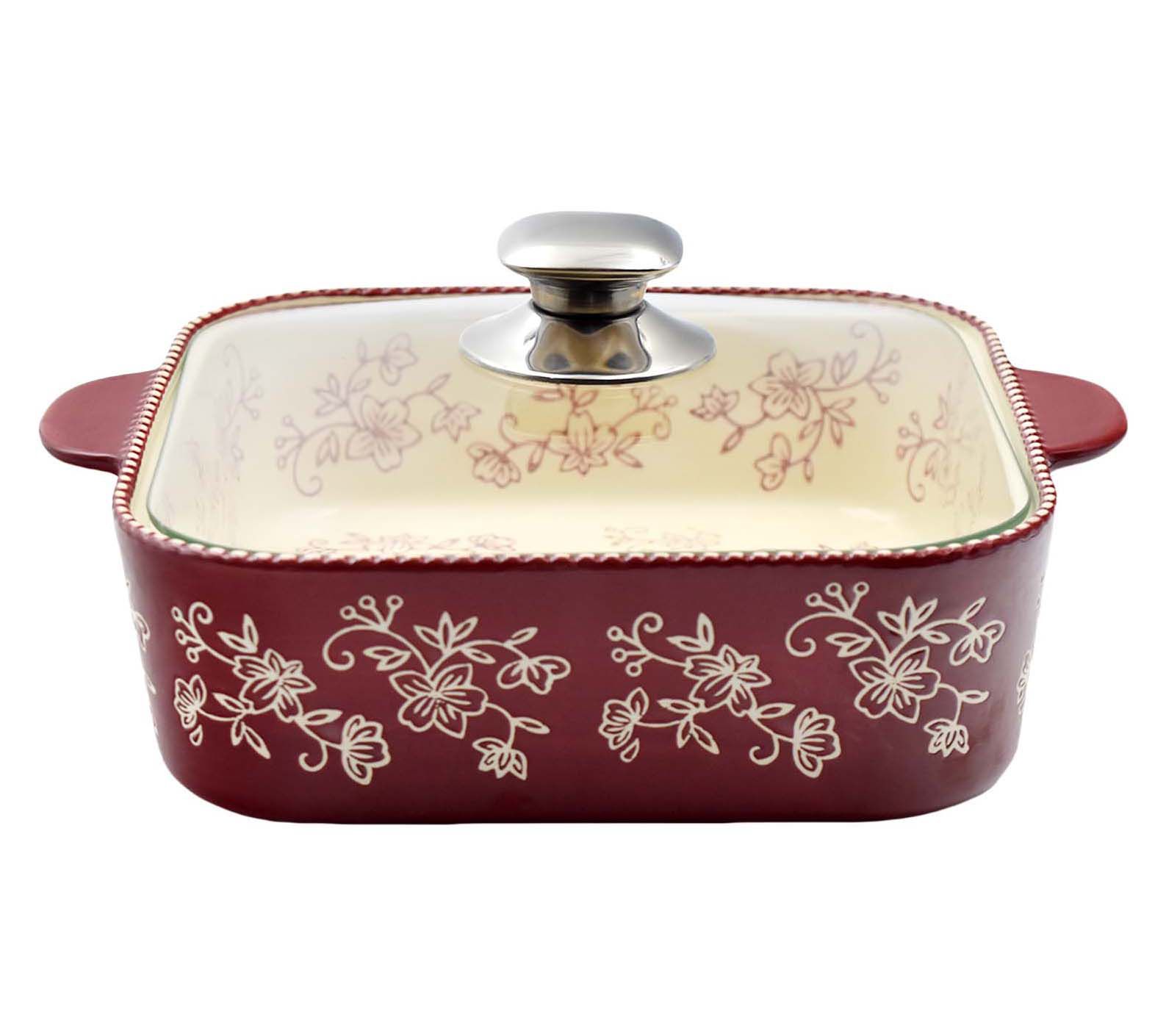 "As Is" Temp-tations Floral Lace 2.5 -qt Soft Square Baker w/ Lid