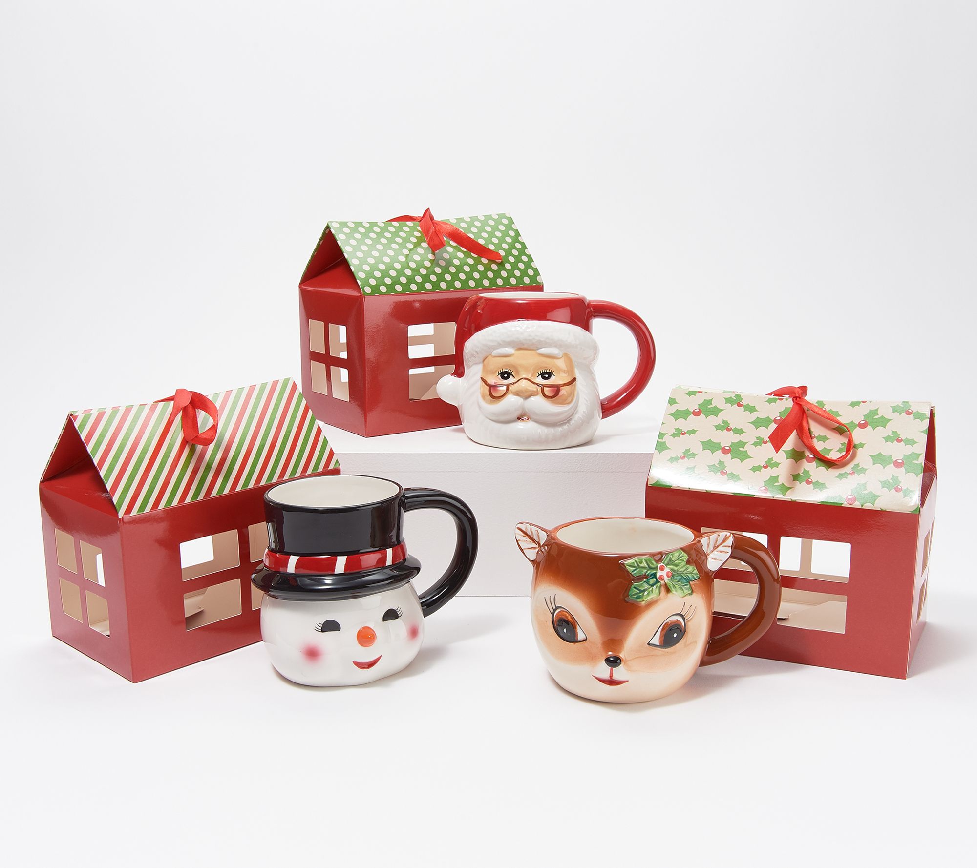 Mr. Christmas Set of (3) 16oz Mugs w/ White Santa, in Gift Boxes