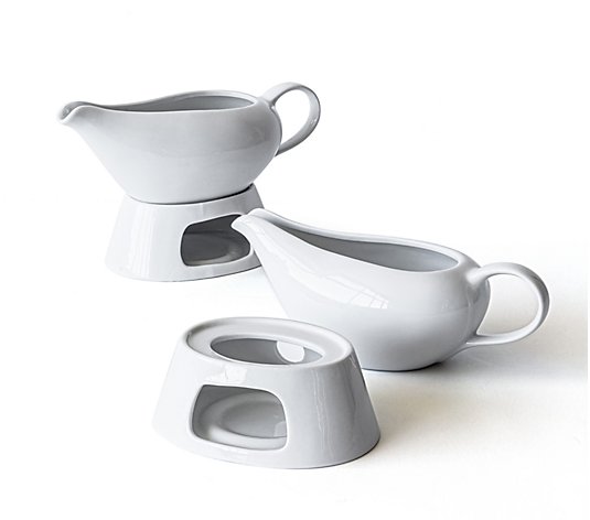 Over & Back Set of 2 Gravy Boat and Warmer 
