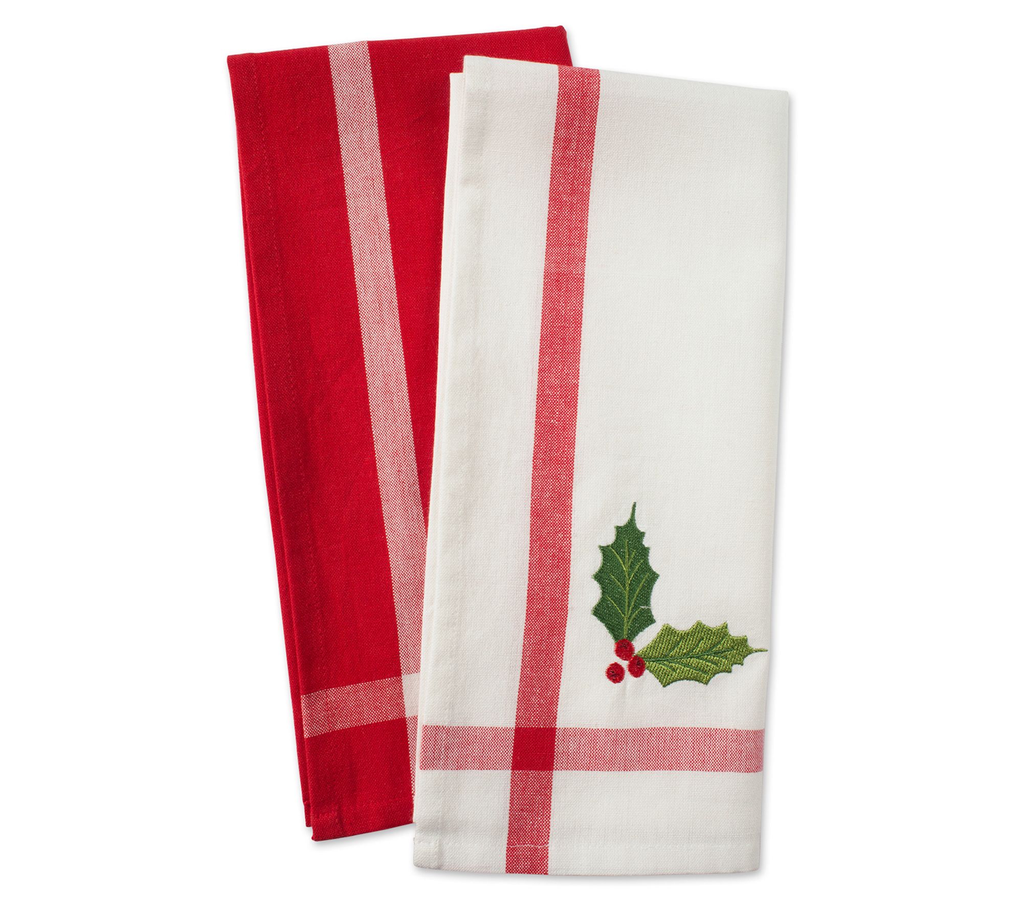 Design Imports Stripe Holiday Embroidered Kitchen Towels