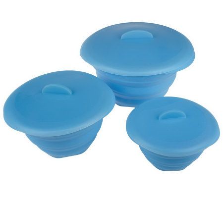 Prepology Set of 3 Collapsible Silicone Bowls w/Suction Lids - Page 1 ...