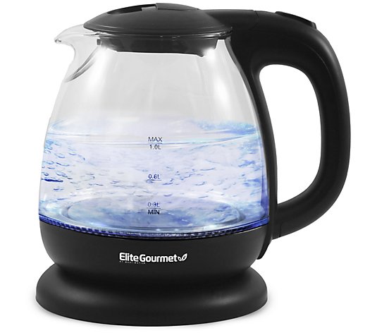 Elite Gourmet 1L Electric Glass Water Kettle, Black