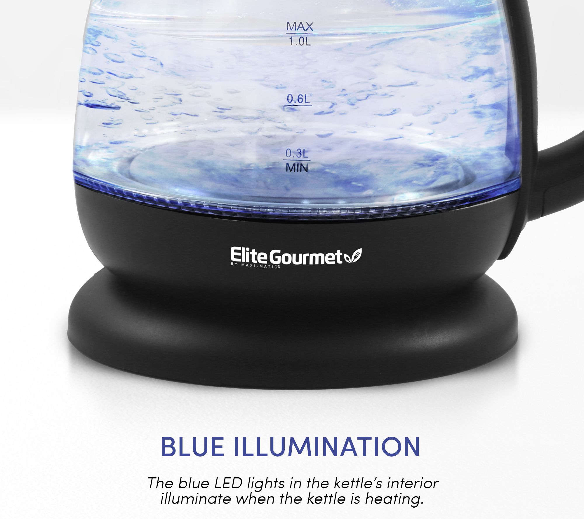 Elite Gourmet 1L Electric Glass Water Kettle, Black 
