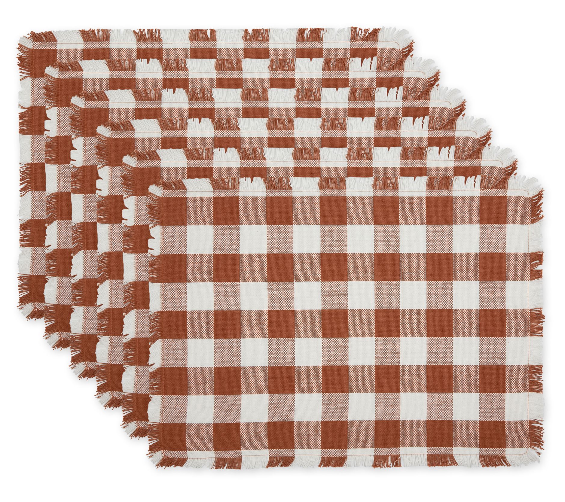 Set of 6 Design Imports DII Gray Heavyweight Check Fringed Placemat 