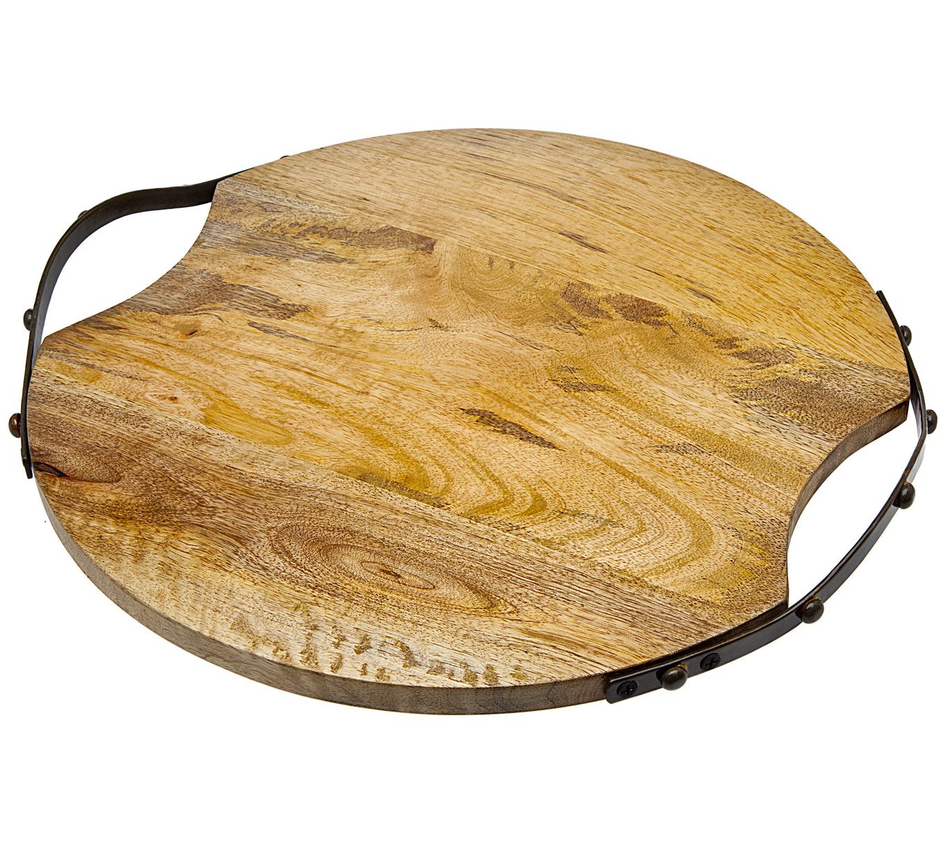 Godinger Large Round Wood Handled Tray