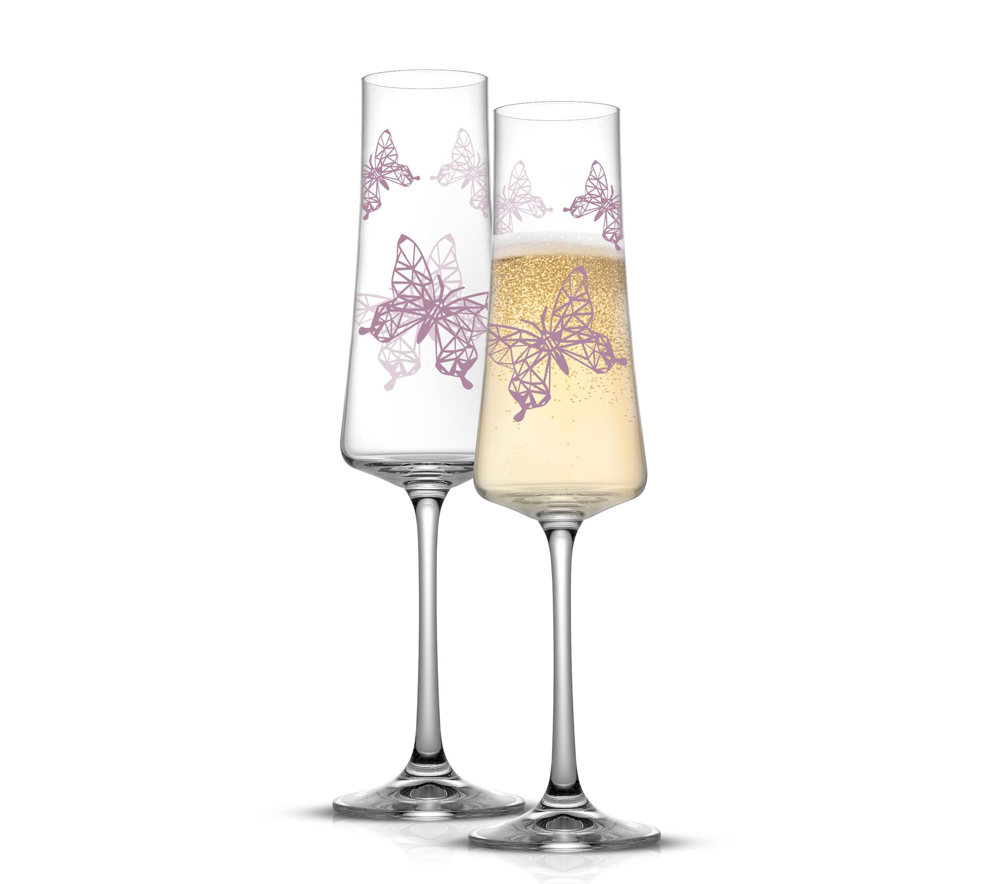 JoyJolt Set of 2 Meadow Butterfly Crystal Champagne Flutes