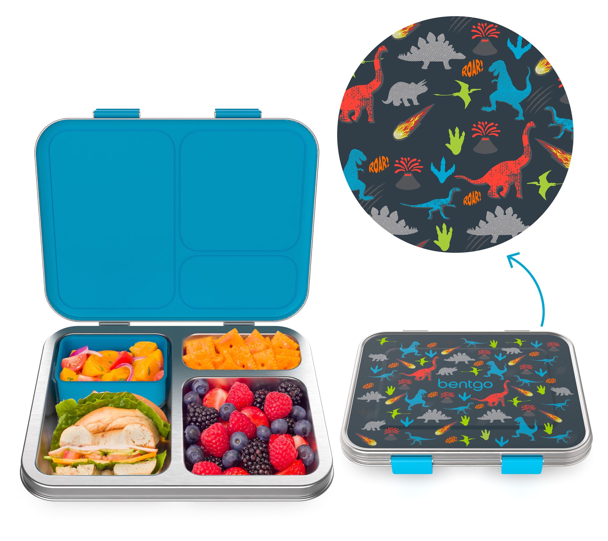 Bentgo Prints Insulated Lunch Bag Set With Kids Bento-Style Lunch Box  (Dinosaur)