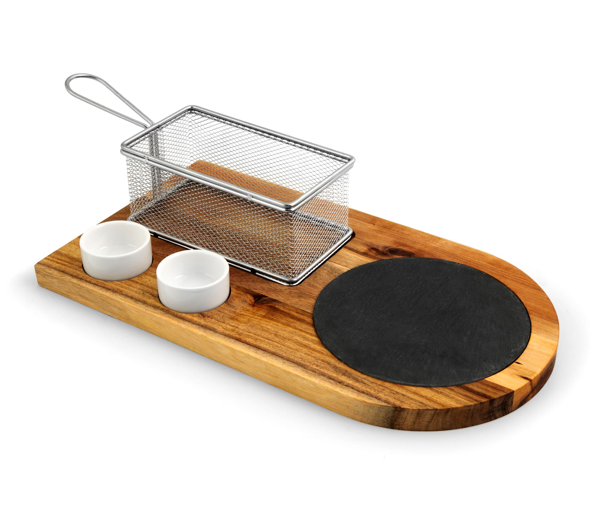 Viking 7-Piece Acacia Wood Slate Cheese Board Charcuterie Set