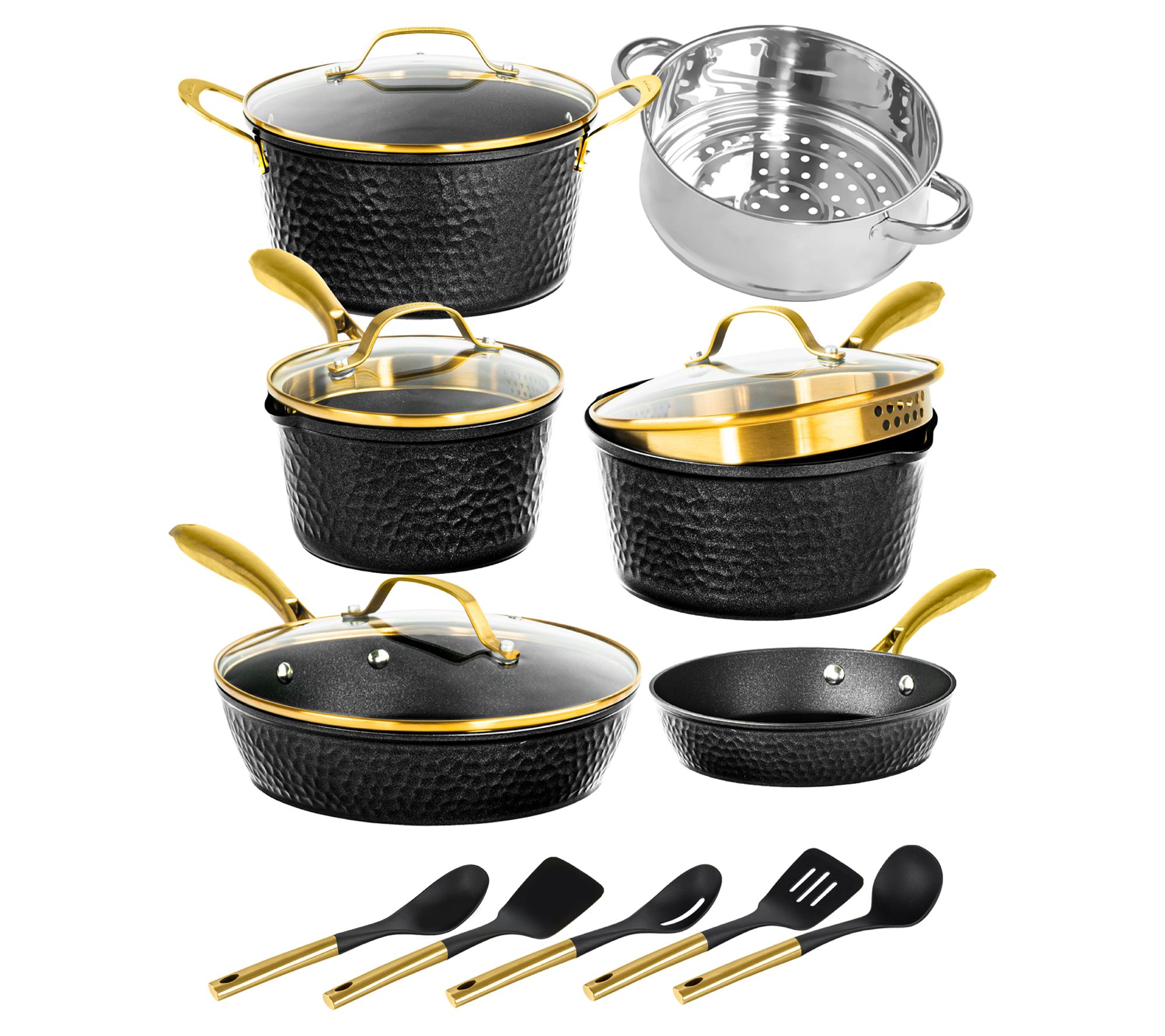 Granitestone Pots and Pans Set with Hammered Design, 10 Piece Complete  Nonstick Kitchen Cookware Set, Dishwasher Safe Pots & Pan Set with  Induction