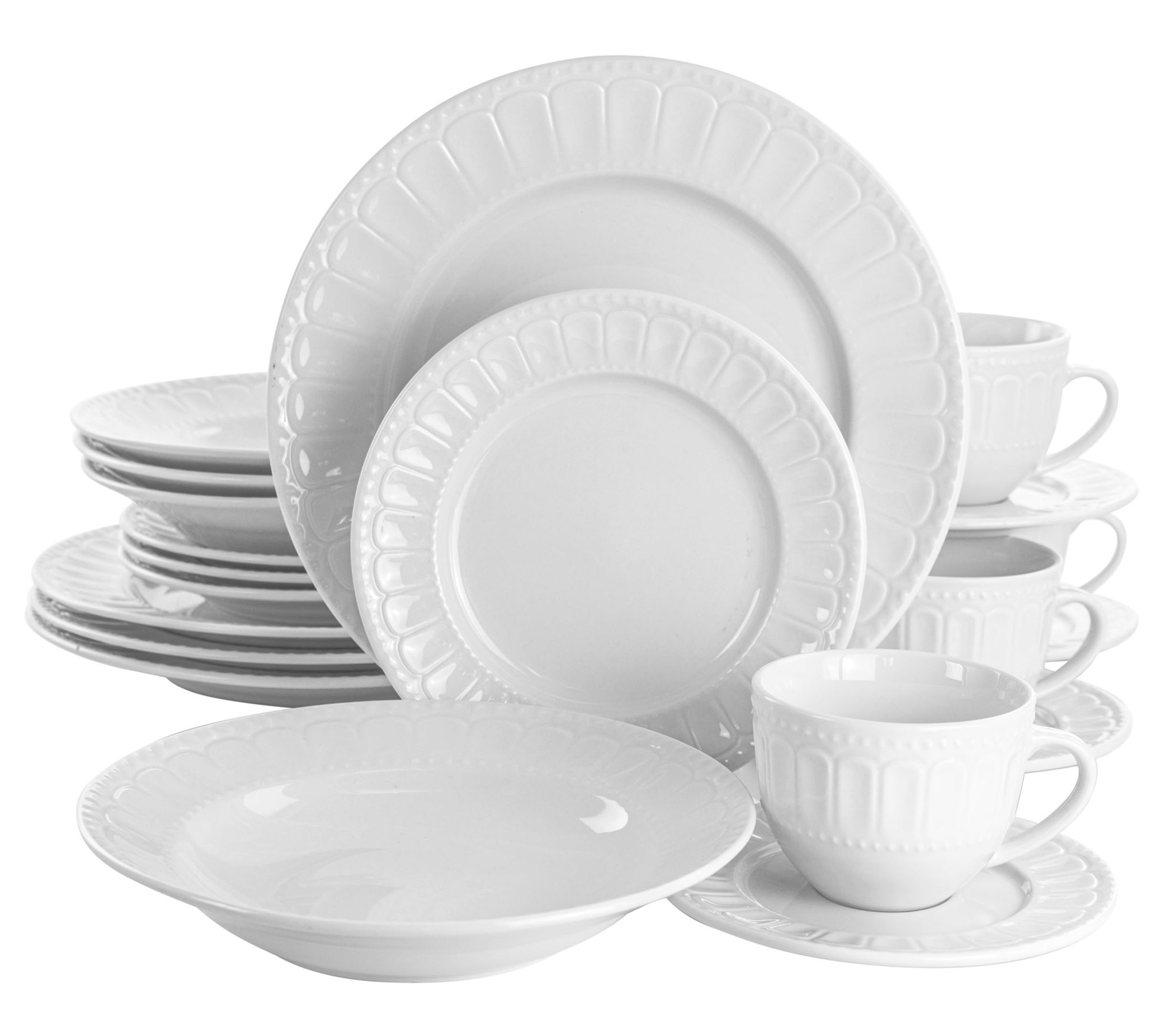 Elama Charlotte 20 Piece Porcelain Dinnerware Set in White
