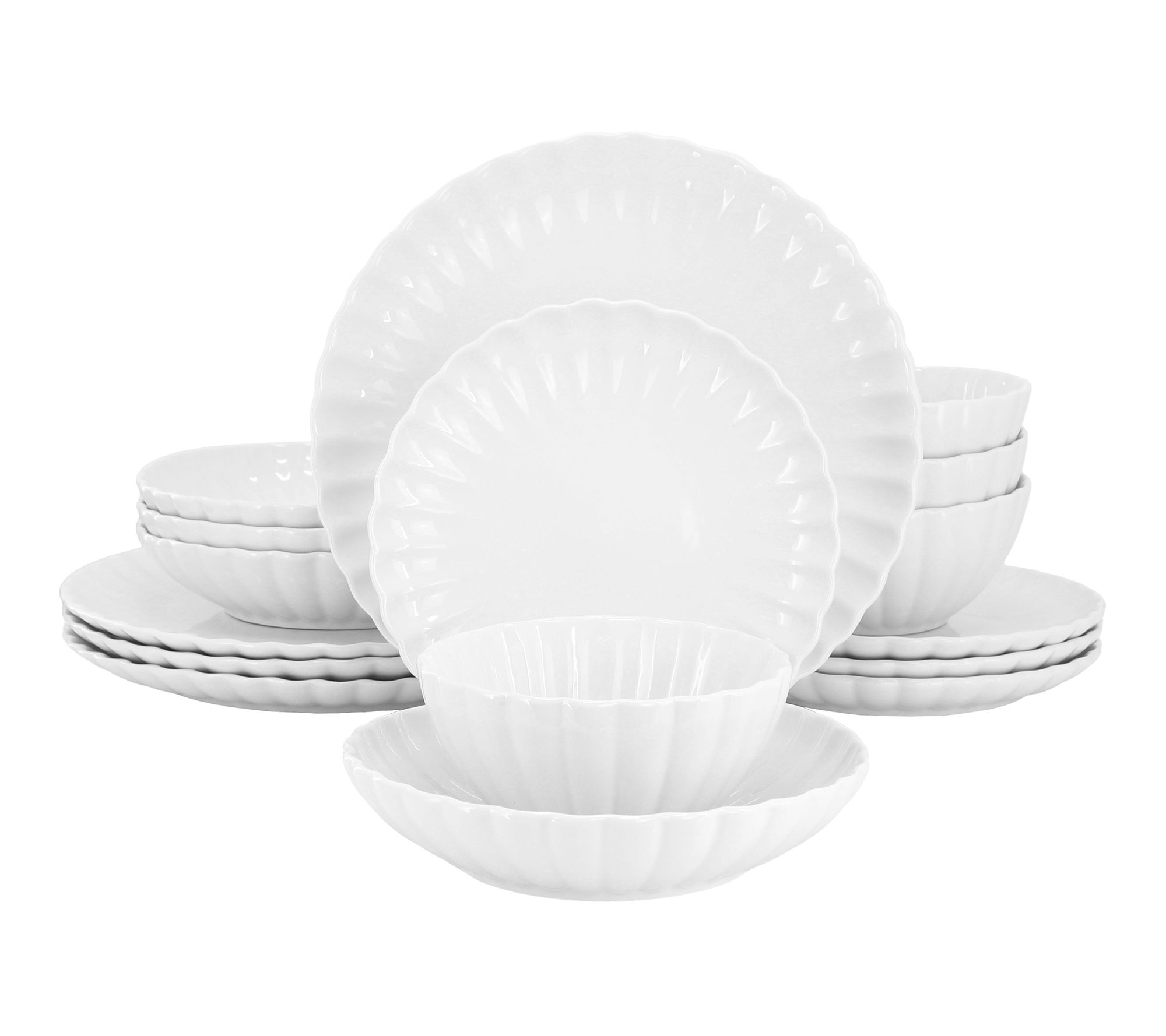 Elama Jane 16 Piece Scalloped Double Bowl Porce lain Dinnerwar