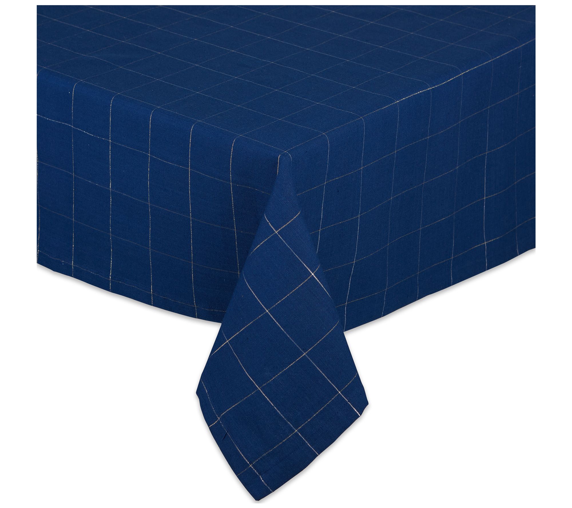 Design Imports 52" x 52" Blue Metallic Windowpa ne Tablecloth