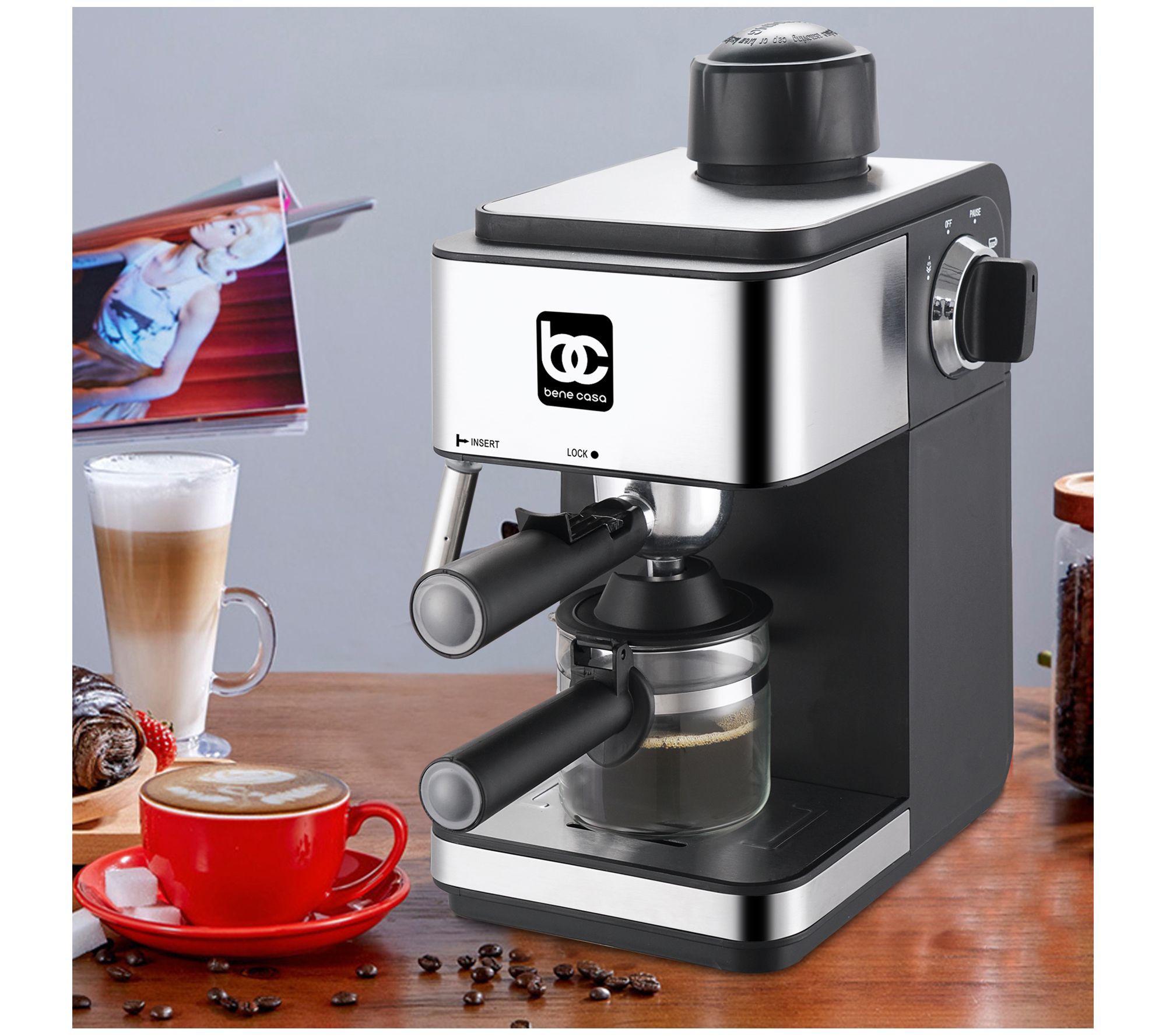 Bene Casa 4-Cup Electric Espresso Maker, Red