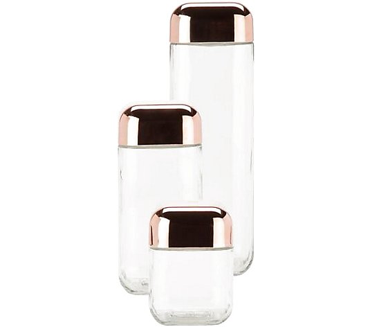 Honey-Can-Do 3-Pc Glass Canister Set w/ Copper-Colored Lids