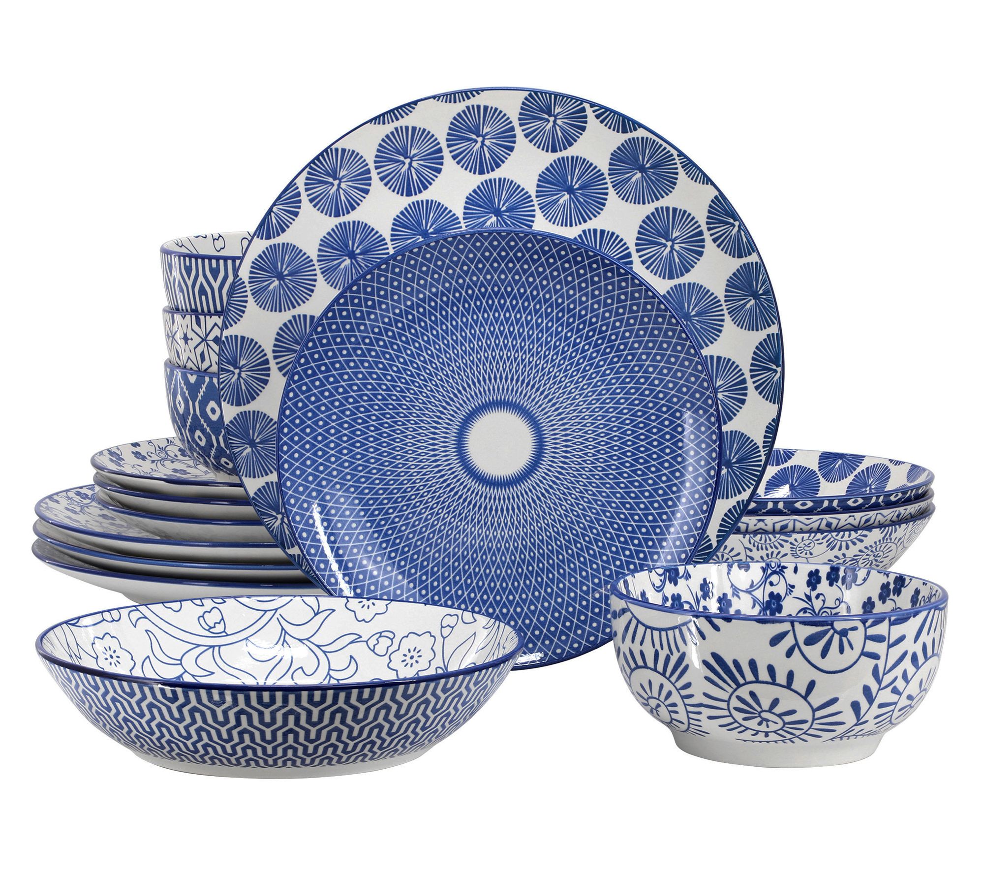 Elama Aurora 16 Piece Porcelain Double Bowl Dinnerware Set