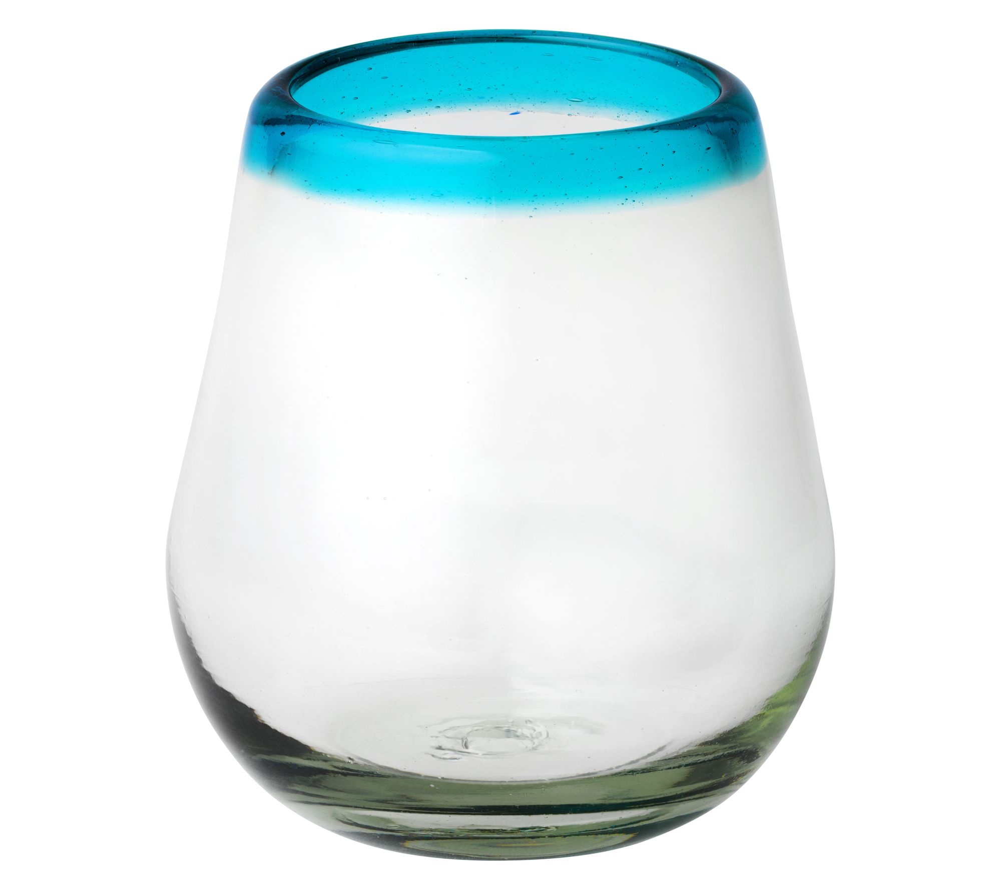 10 Strawberry Street Aqua Rim Mexican Glass, Stemless Wine