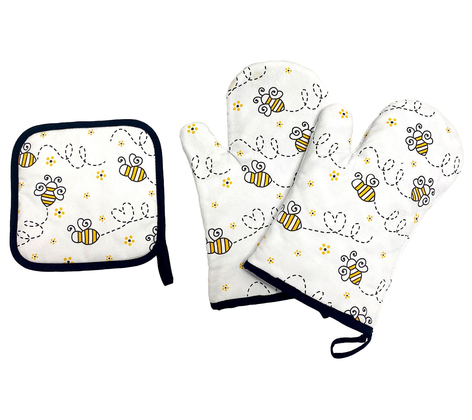 As Is Temp-tatioins Set of (2) Oven Mitts andTrivet Set