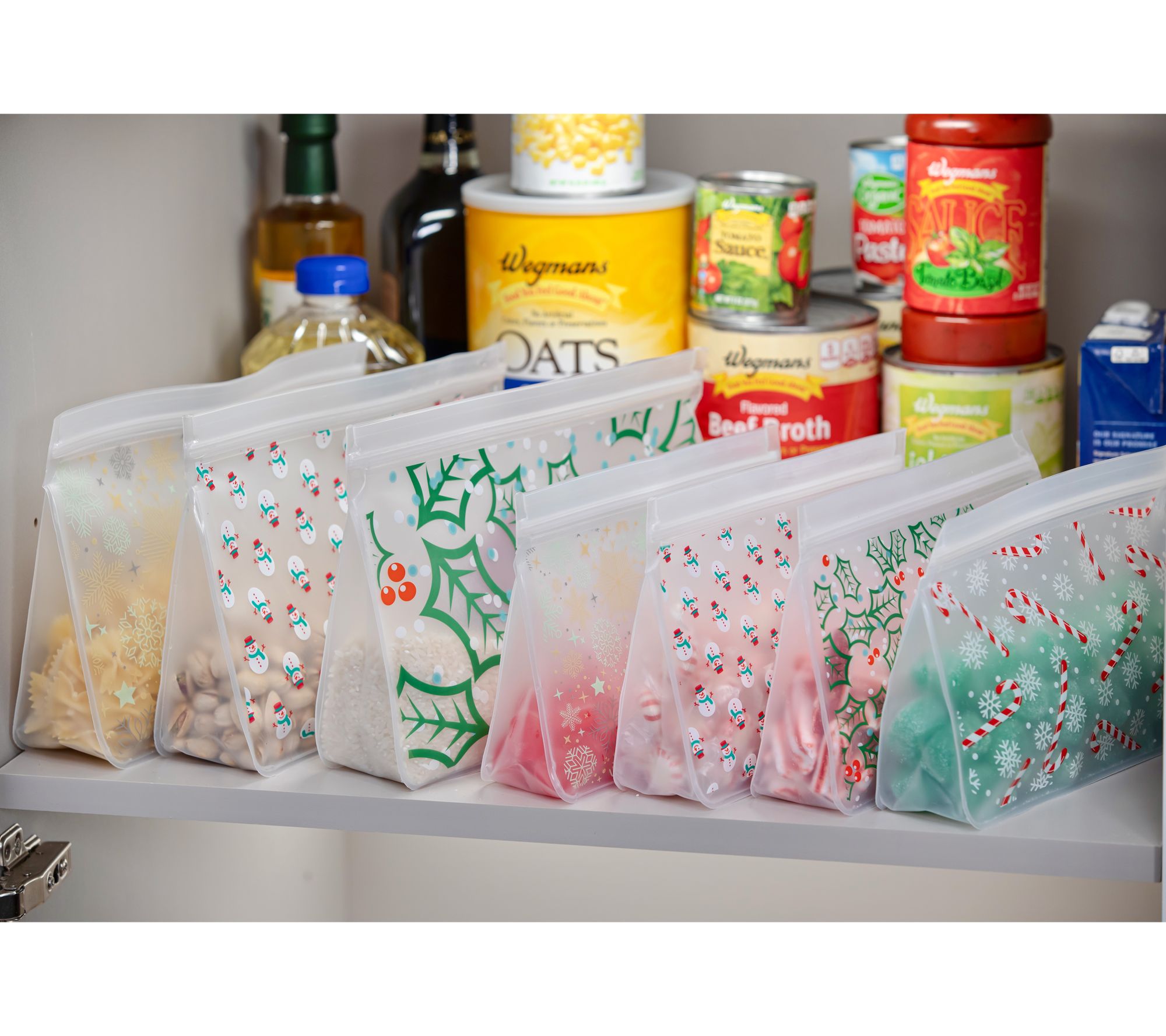 Ecolution 8-Pc Holiday Printed Stand Up Reusable Food Storage Bags