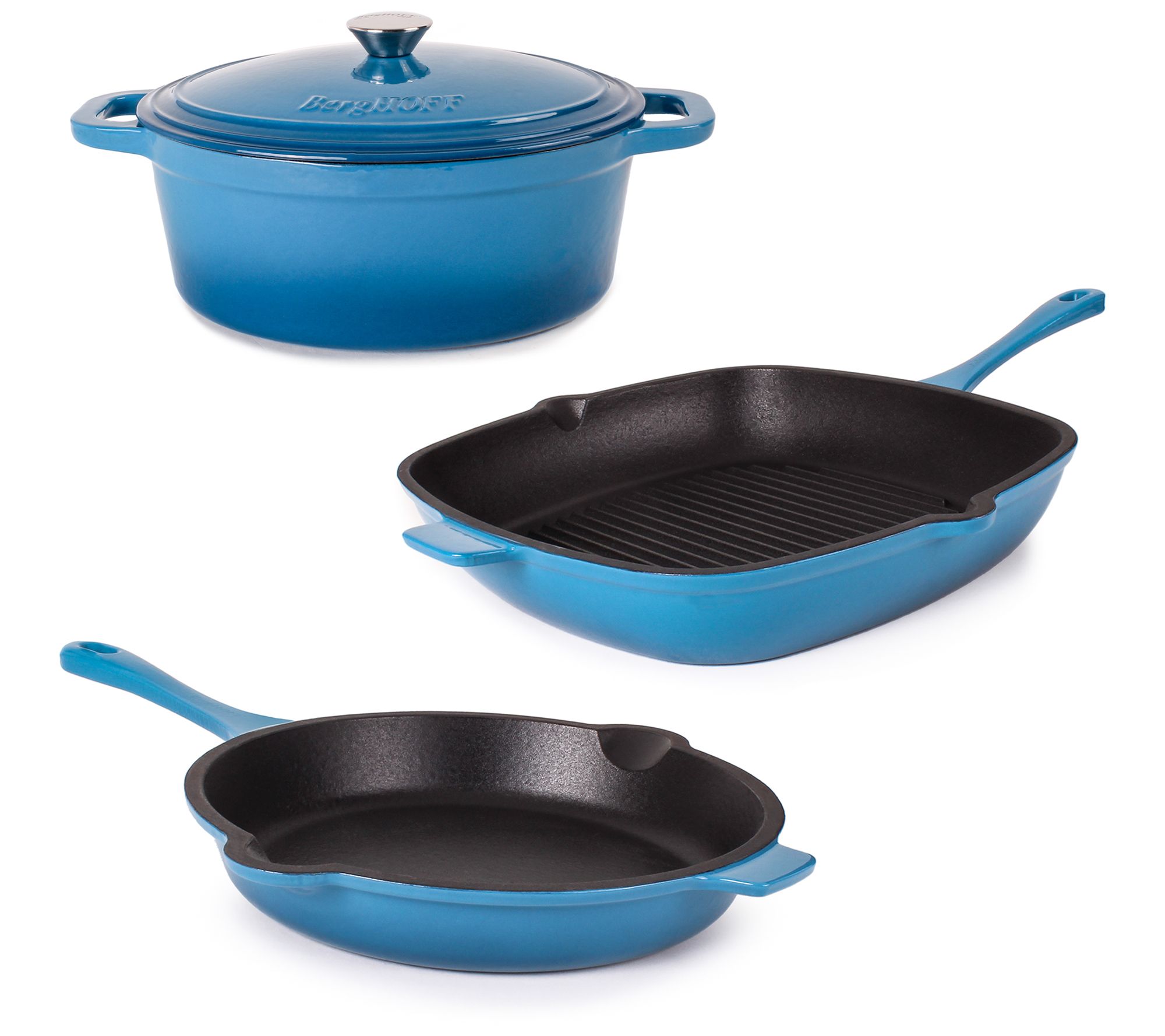 BergHOFF Neo Cast Iron Grill Pan, Frypan & OvalDutch Oven Se