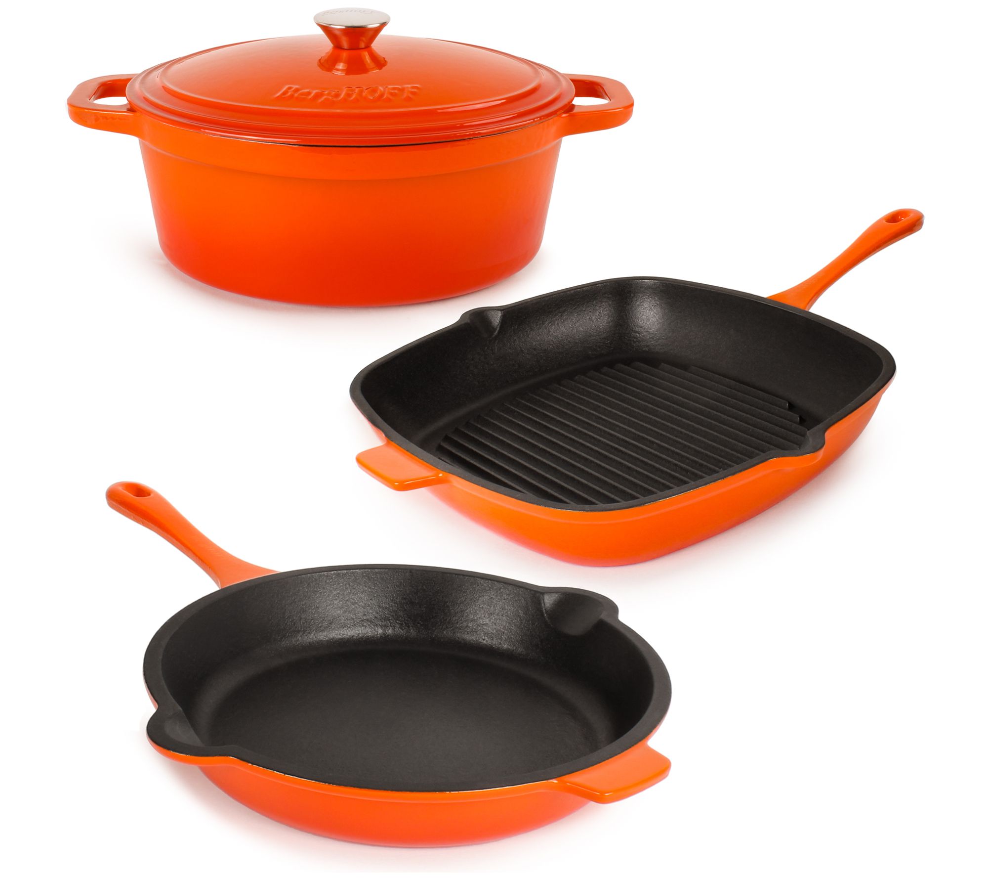 BergHOFF Neo Cast Iron Grill Pan, Frypan & Oval  Dutch Oven Se