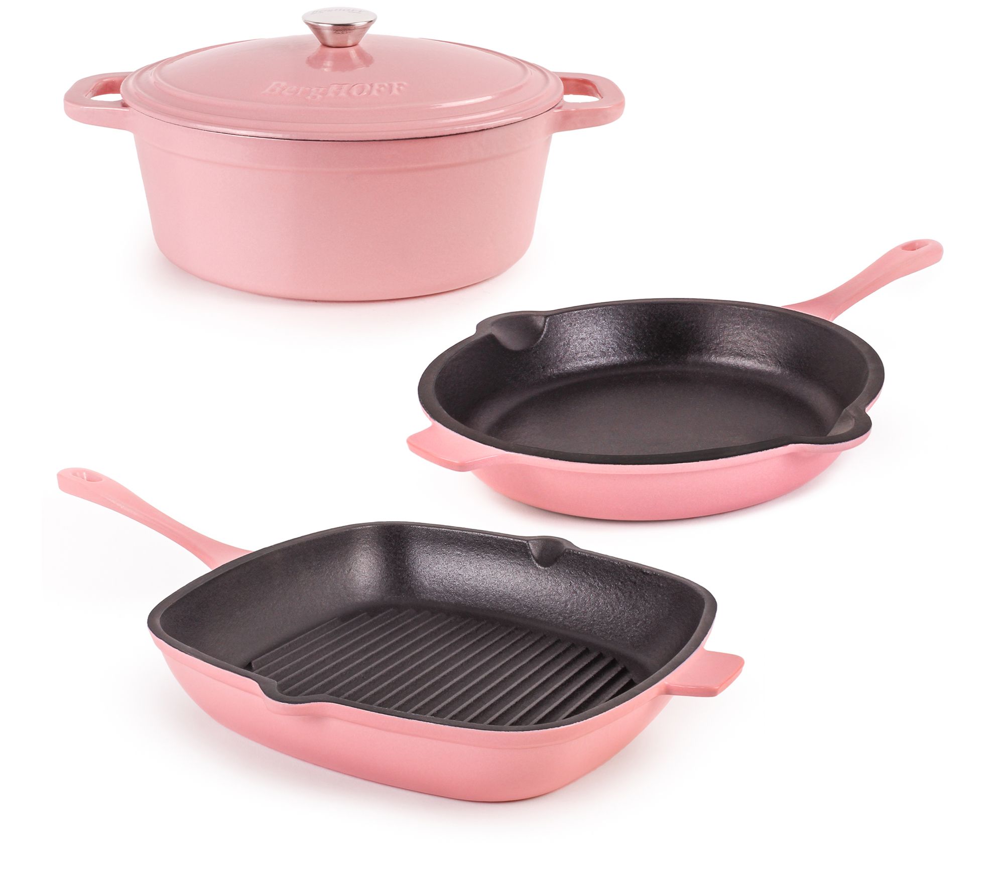 BergHOFF Neo Cast Iron Grill Pan, Frypan & OvalDutch Oven Se