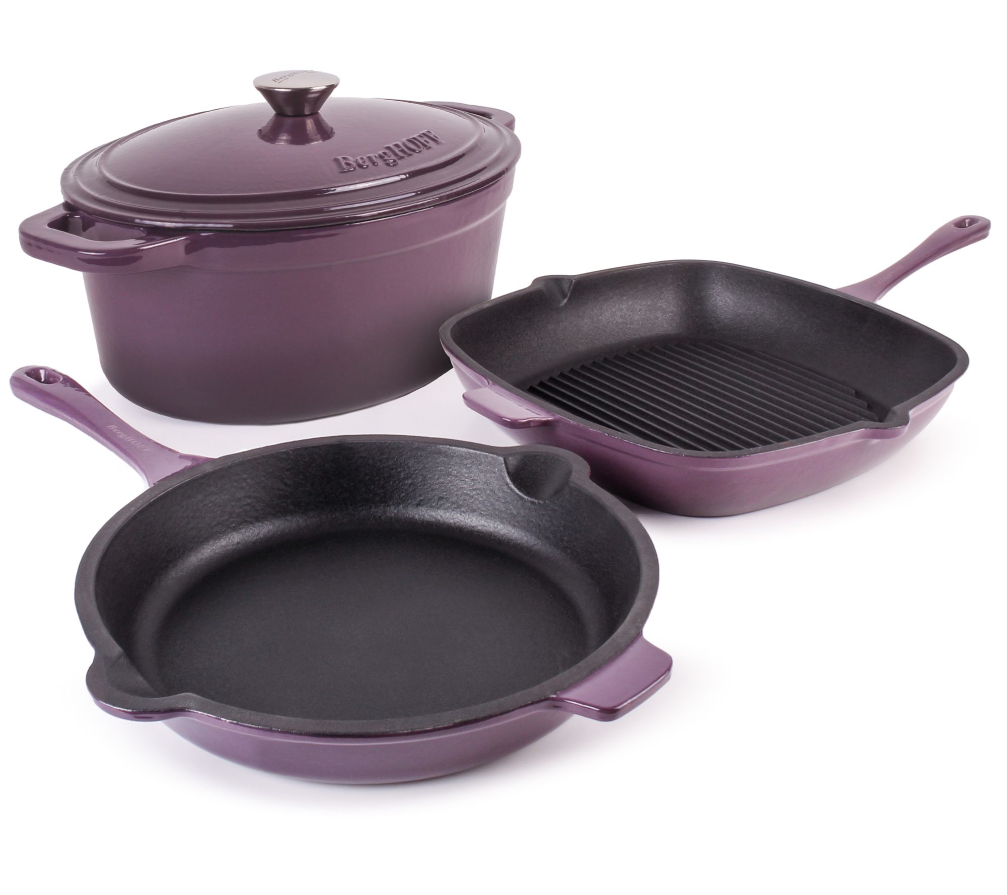 BergHOFF Neo Cast Iron Grill Pan, Frypan & OvalDutch Oven Se