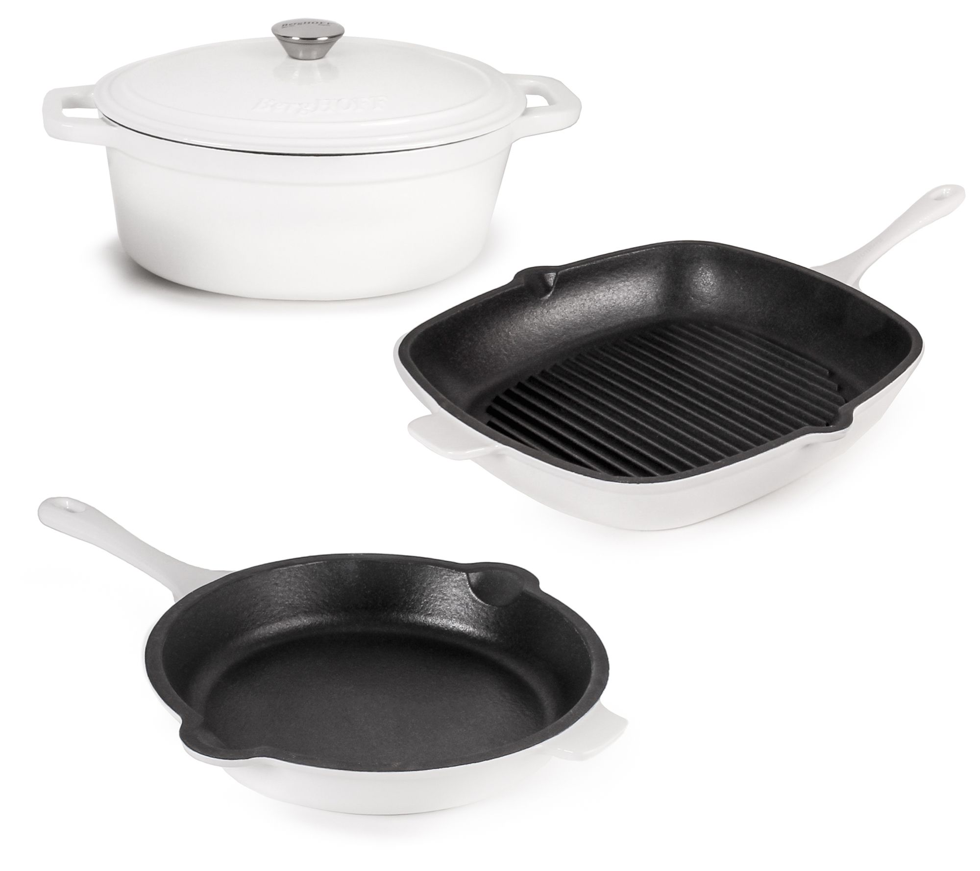 BergHOFF Neo Cast Iron Grill Pan, Frypan & Oval  Dutch Oven Se