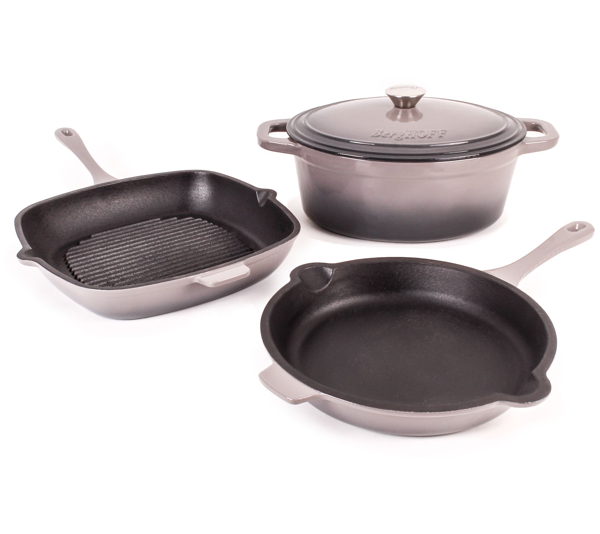 BergHOFF Neo Cast Iron Grill Pan, Frypan & OvalDutch Oven Se