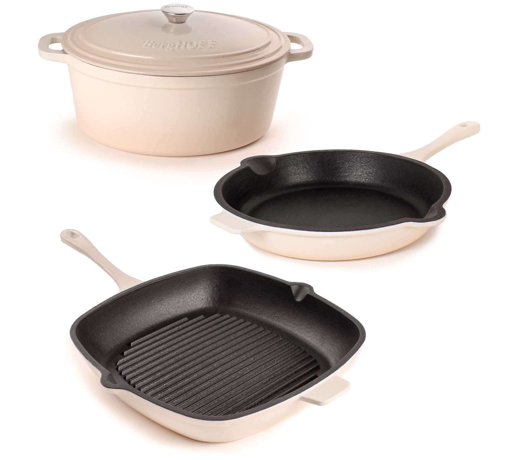 BergHOFF Neo Cast Iron Grill Pan, Frypan & OvalDutch Oven Se
