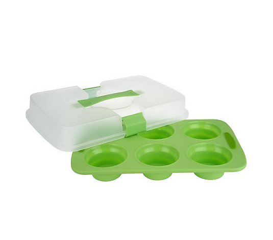 Technique Silicone Collapsible 6-Cup Muffin Pan w/Carry Lid 