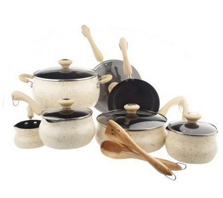 Paula Deen 12-piece Porcelain Cookware Set - Oatmeal Speckle 