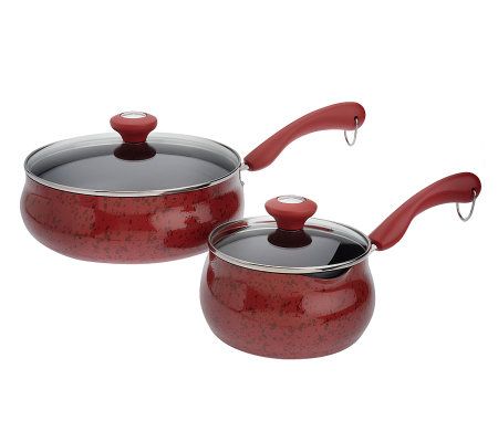 Paula Deen 1 & 3 Qt. Porcelain Nonstick Gourmet Cookware Speckled Red Pans  Lot