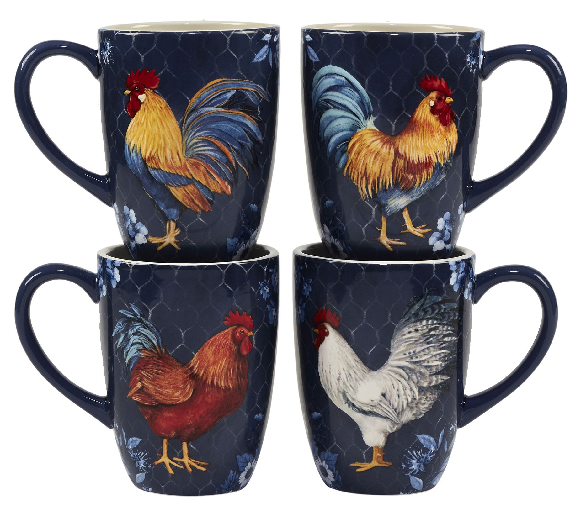 6 Set Of Six Roosters Cockerels Hens Fine Bone China Mugs Cups Beakers 