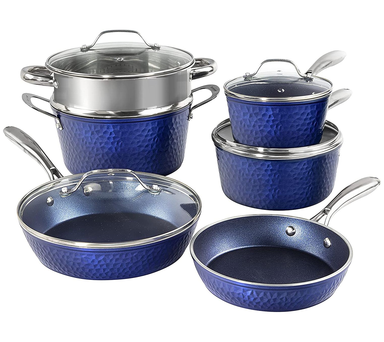 Granite Stone Blue 5 Piece Cookware Set, Ultra Non-Stick, Dishwasher Safe,  Oven Safe