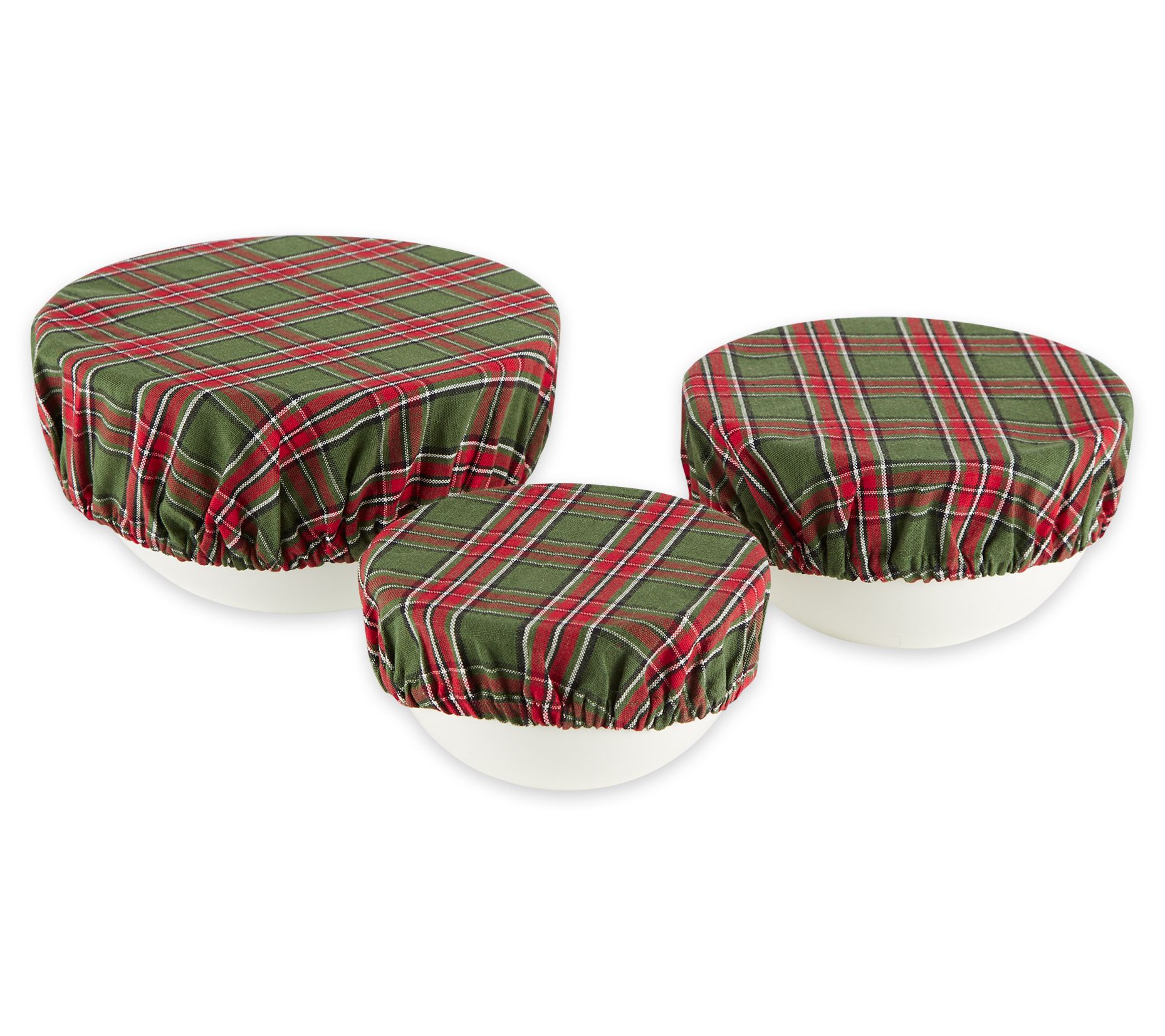 Design Imports Set of 3 O' Christmas Tree Plaid Dish Covers