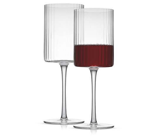JoyJolt Elle Set of (2) 17.5oz Fluted CylinderRed Wine Glass 