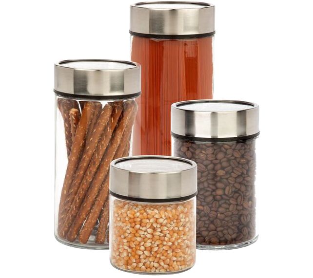 HoneyCanDo 4Piece Glass Canister Set with Date Dial Lid