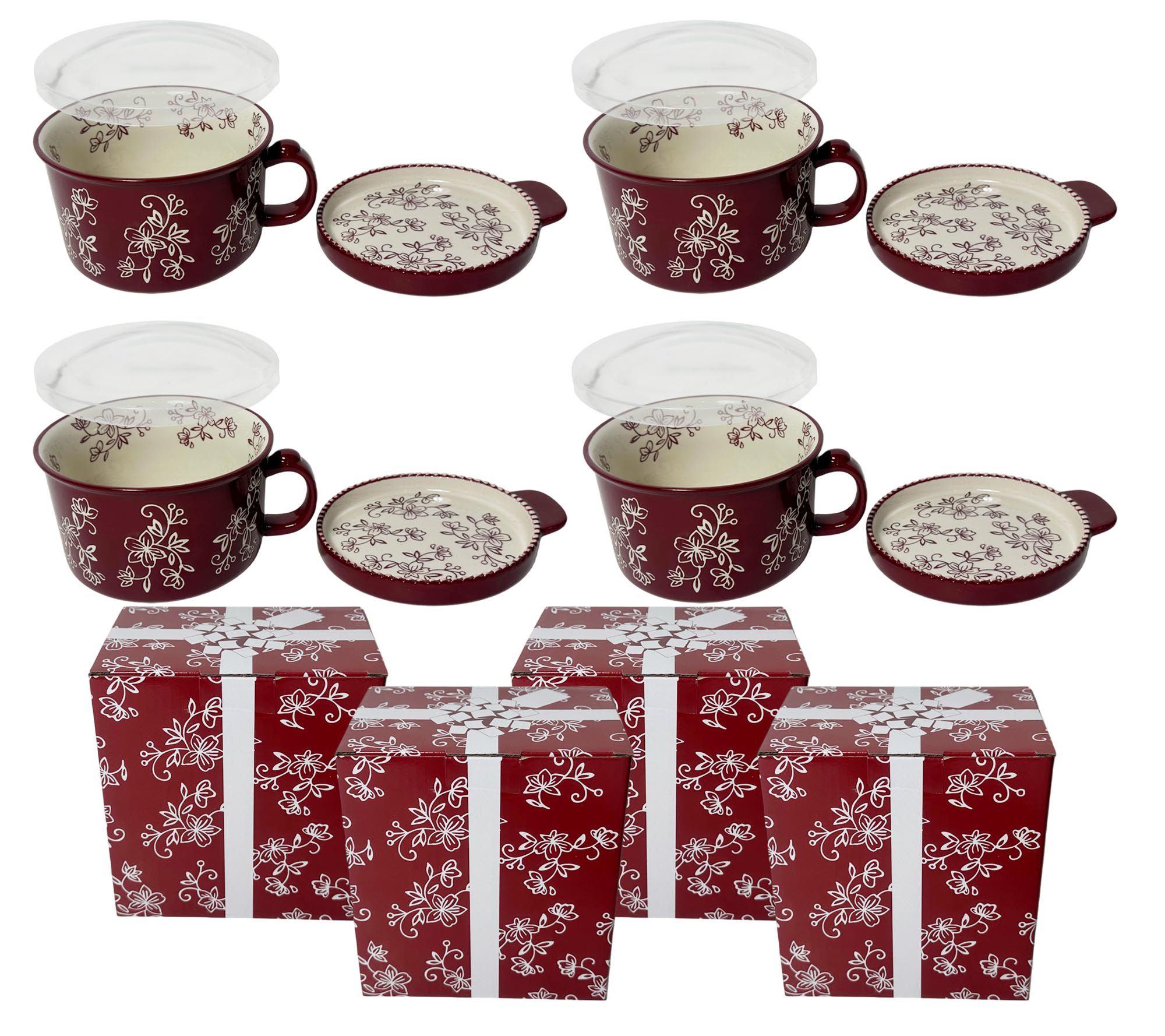 Temp-tations Set of (4) 25-oz Meal Mugs w/ Lid-its & Gift Boxes