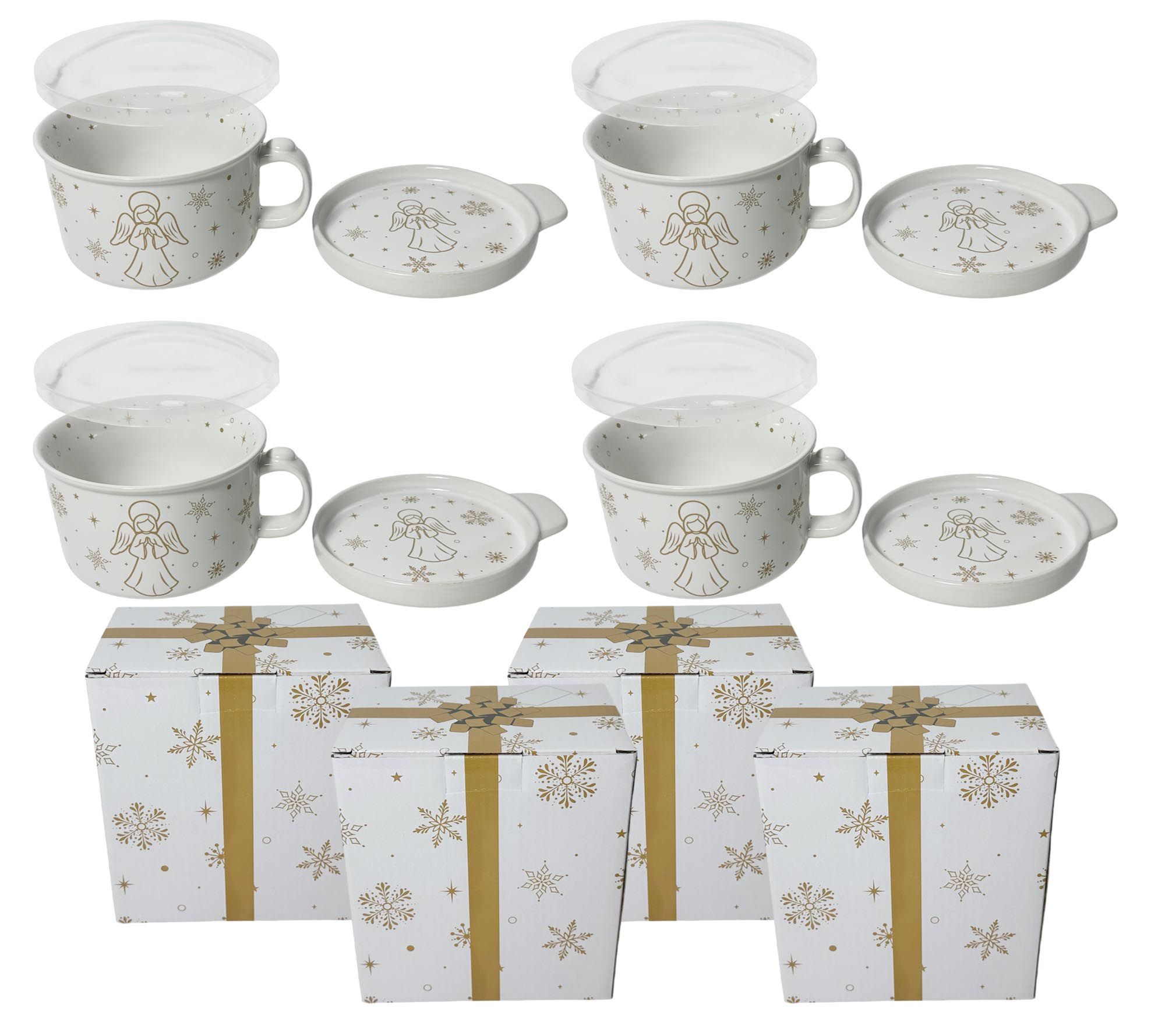 Temp-tations Set of (4) 25-oz Meal Mugs w/ Lid-its & Gift Boxes