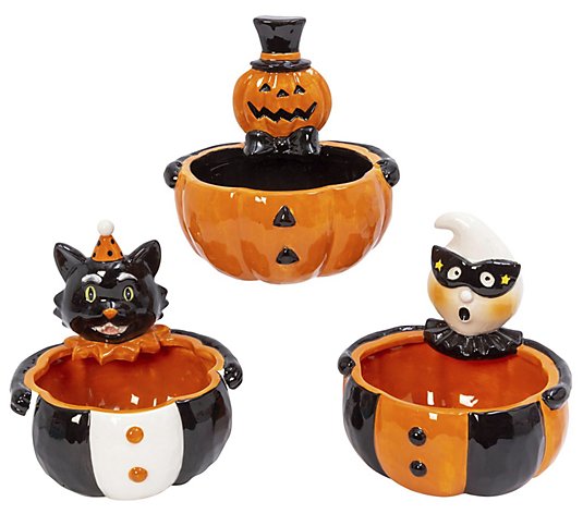 Gerson International Set of 3 6.6" Halloween Candy Bowls