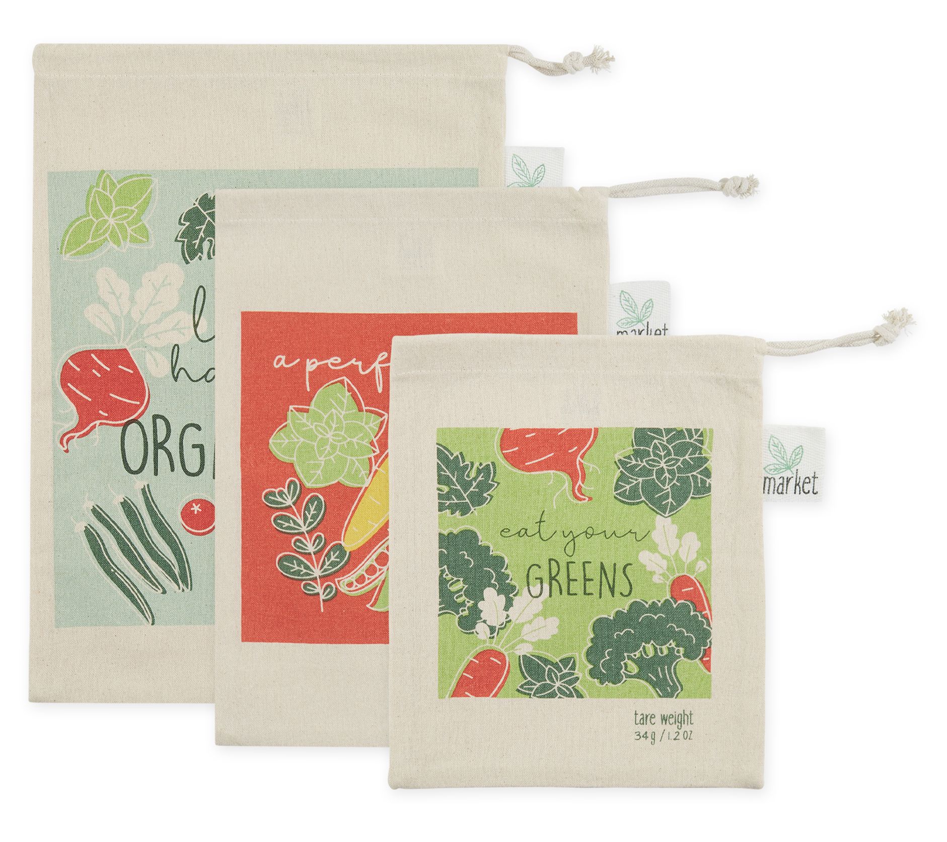 Design Imports Set of 3 "Organic Greens" Market Produce Bags