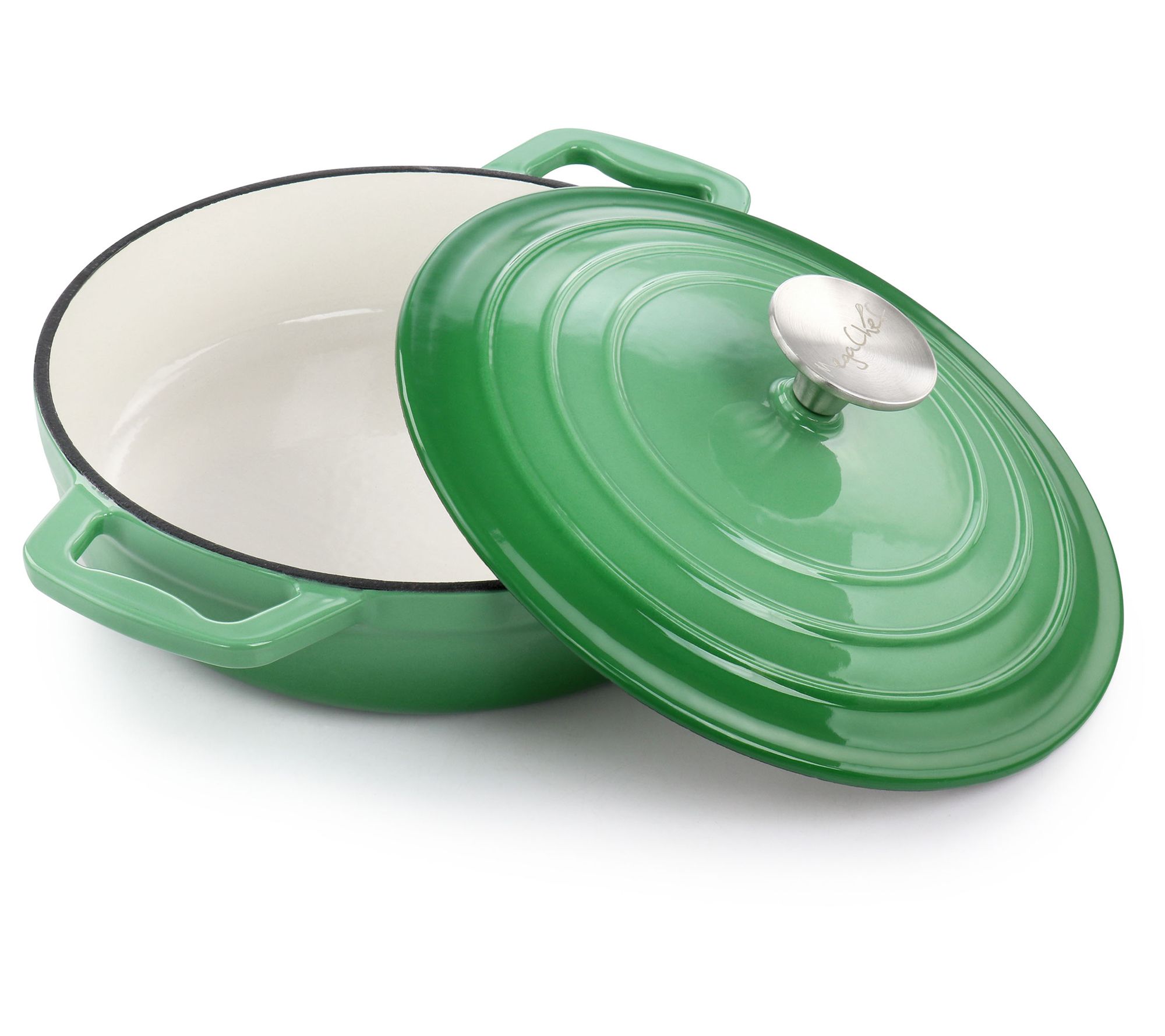 MegaChef 2 Quart Round Enameled Cast Iron Braiser Pan