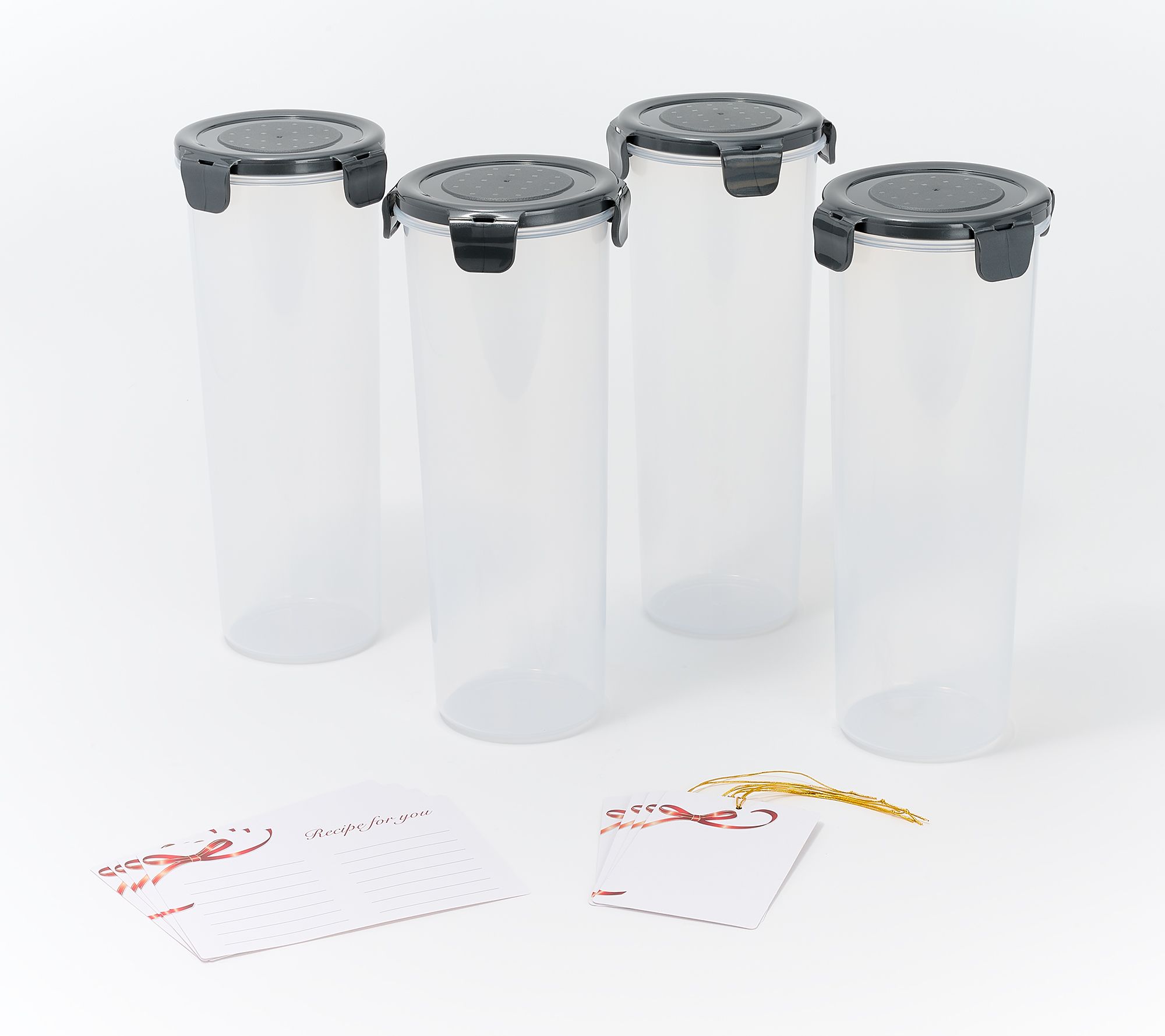 LocknLock Set of 4 Tall Round Canisters w/ Gift Tags & Recipe Cards