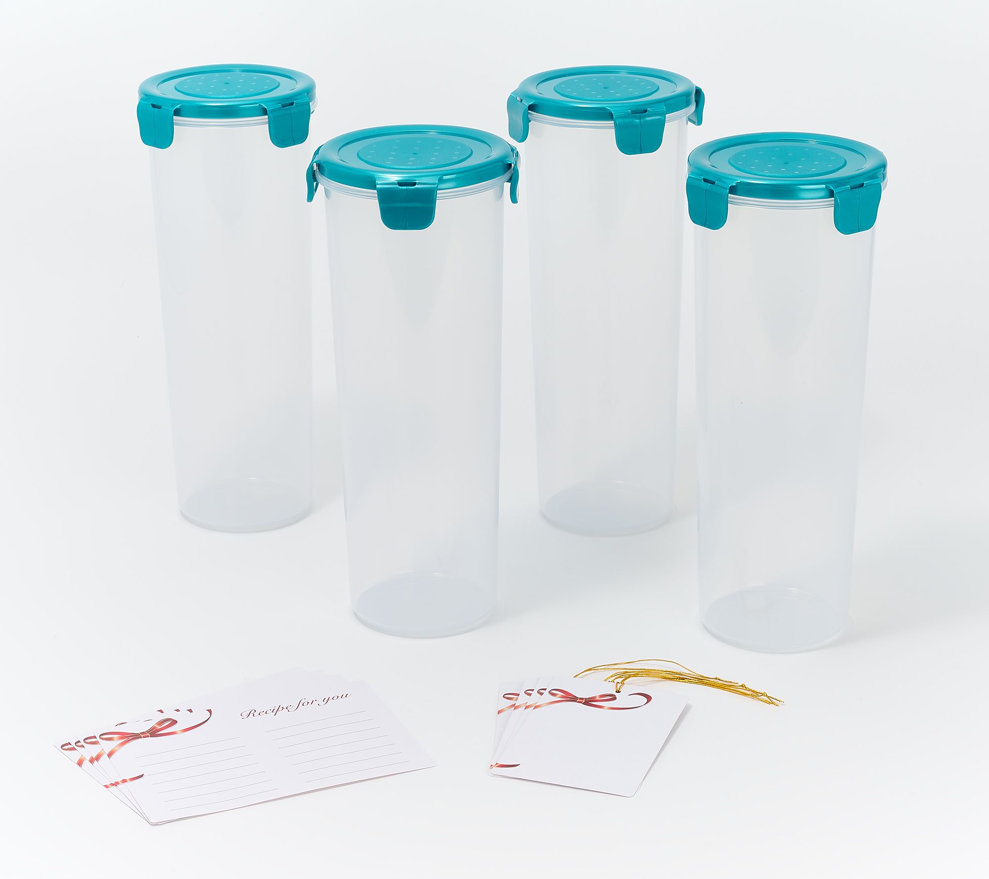 LocknLock Set of 4 Tall Round Canisters w/ Gift Tags & Recipe Cards