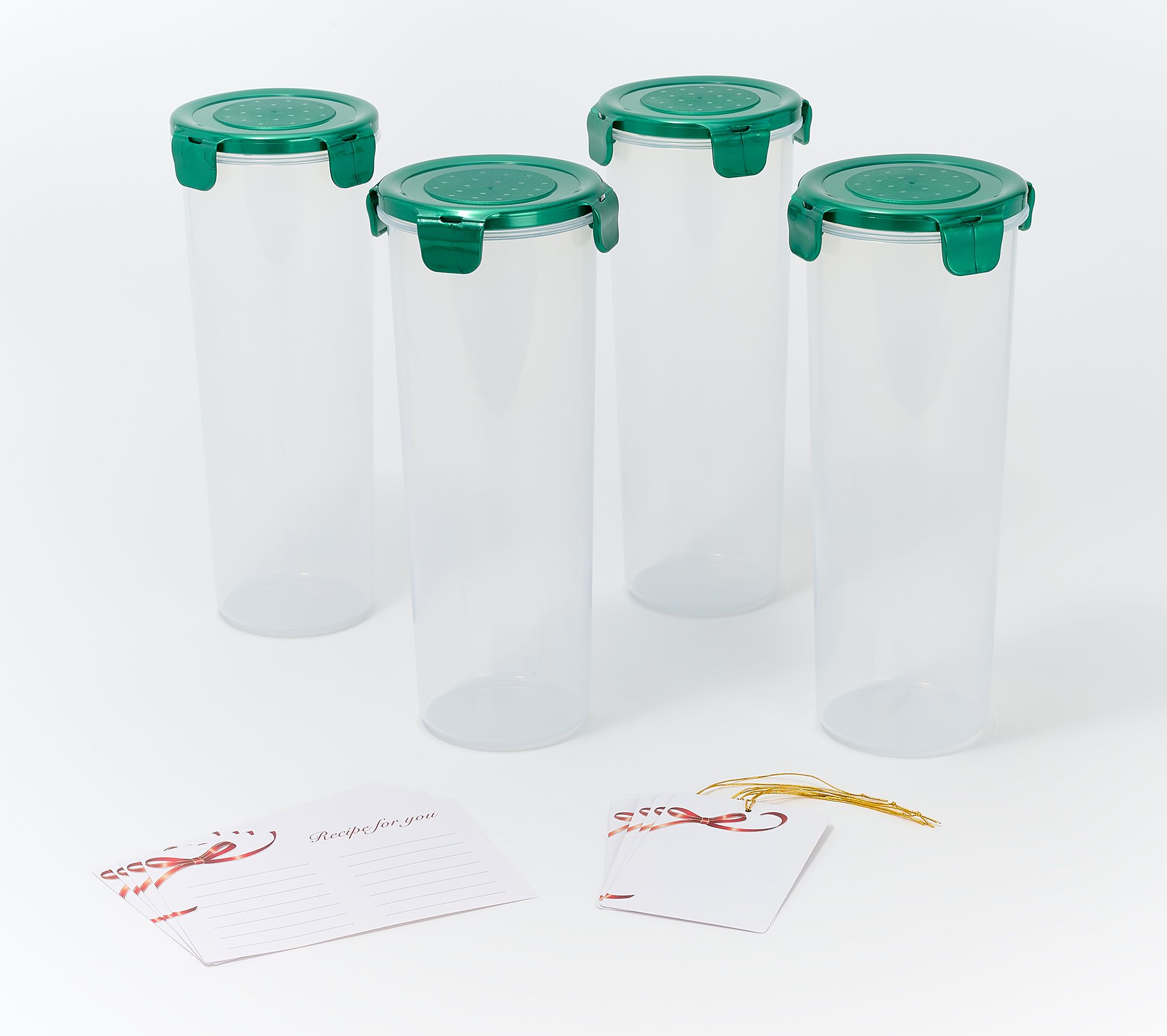 LocknLock Set of 4 Tall Round Canisters w/ Gift Tags & Recipe Cards