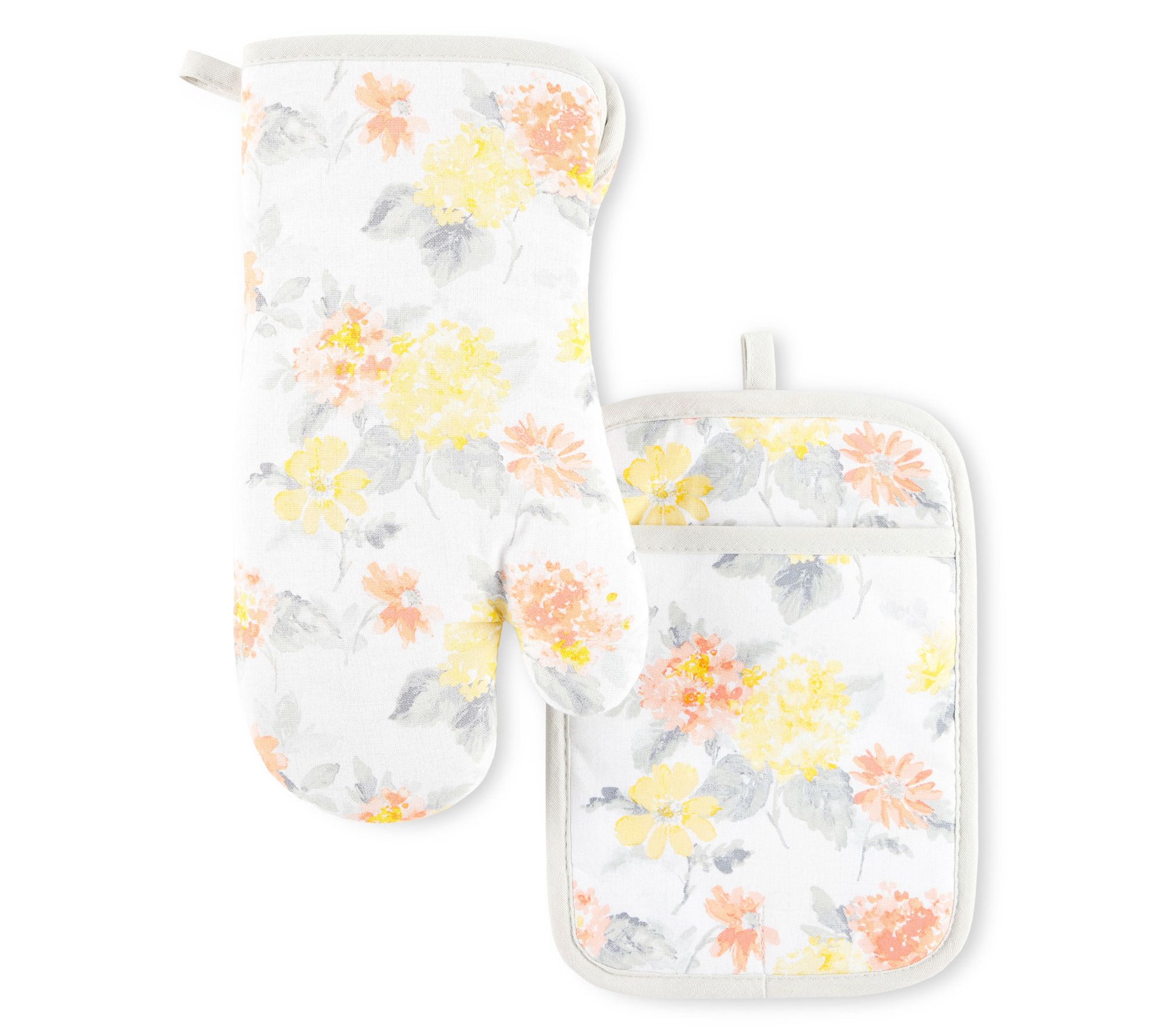 MARTHA STEWART Amber Floral Oven Mitt & Pot Holder 2-Pack Set