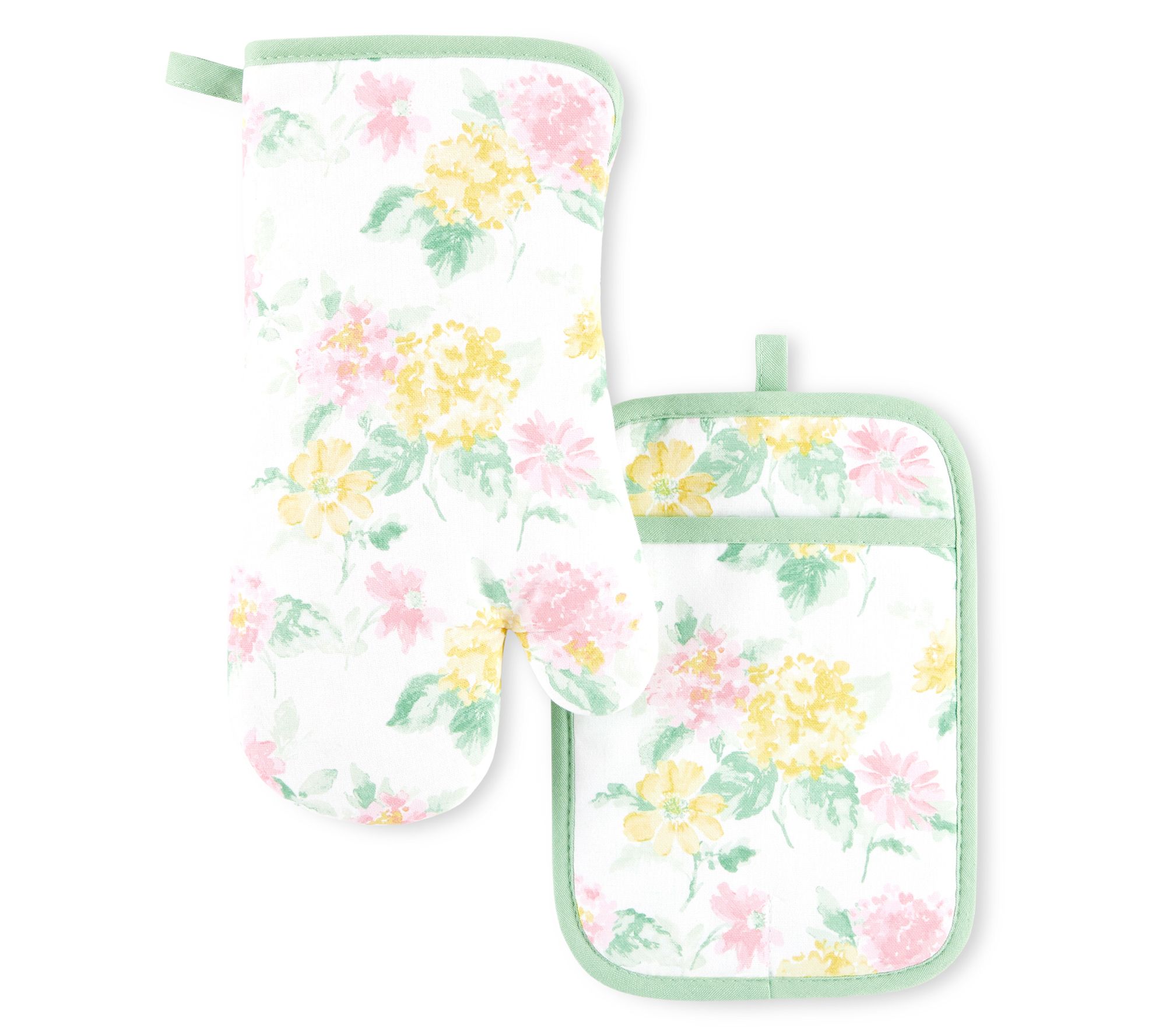 MARTHA STEWART Amber Floral Oven Mitt & Pot Holder 2-Pack Set