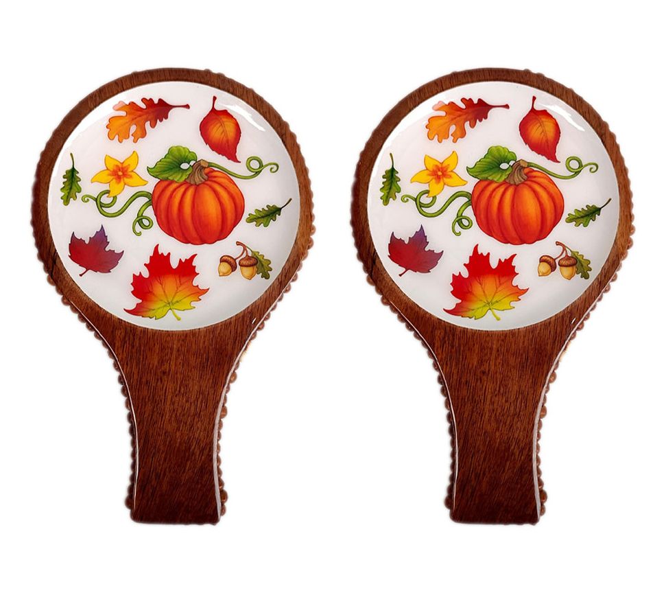 "As Is" Temp-tations Harvest Set of 2 Wooden Spoon Rests