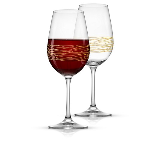 JoyJolt Set of (2) 17oz Golden Royale Crystal Red Wine Glasses 